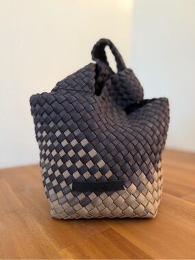 Naghedi Woven Tote in Black and Tan